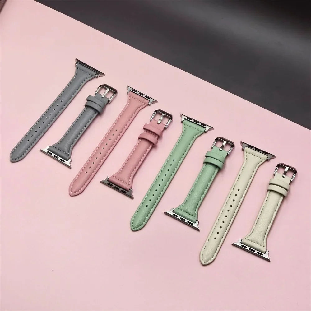 Slim leather strap for Apple Watch band 49mm series 7 8 9 41mm/45mm 38mm/42mm Wrist bracelet iWatch SE 6 5 4 3 40mm/44mm ultra-2